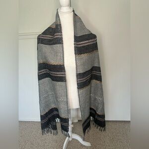 LOFT Gray and Black scarf with bottom fringe one size